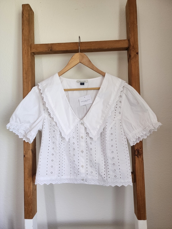 American Eagle Outfitters Tops - American Eagle Outfitters White Eyelet Button-Front Blouse with Lace Trim